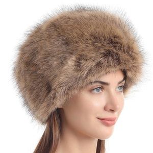 Faux fox fur Russian style beanie hat cap warm